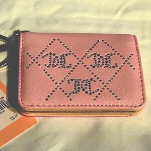NWT Auth Juicy Couture Pink Crystal Studded Card Case w/embossed Silver Key Fob